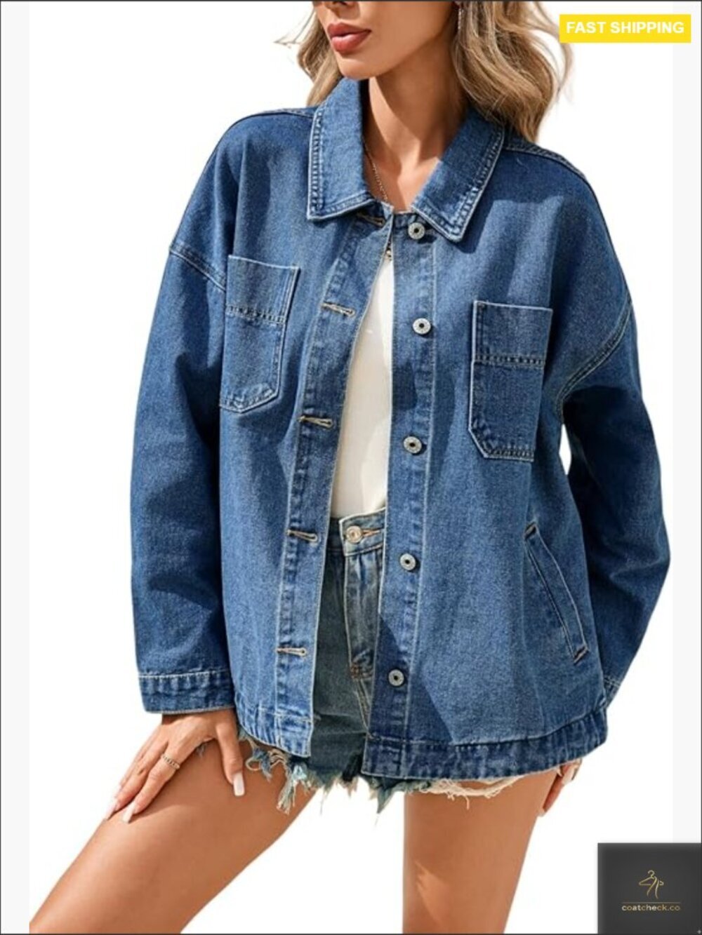 Oversized Denim Jacket Button Down Jean Shacket with Pockets